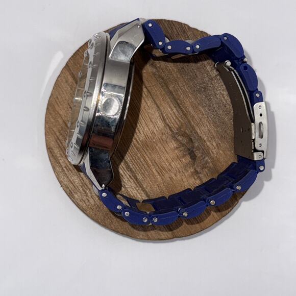 Mens U.S. Polo Assn. 50mm Blue Silver Watch Date Rotatable Bezel Silicone Strap - Picture 4 of 6